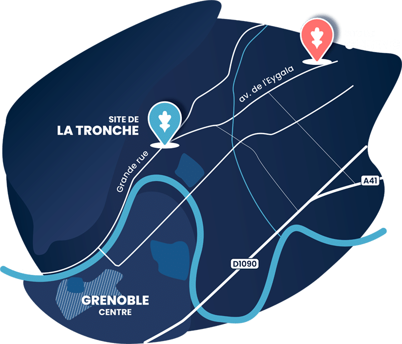Carte de localisation des campus de La Tronche et de Corenc
